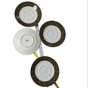 Royal Doulton English Porcelain Tartan Coffee Saucers Vintage 1986 Plaid Holiday